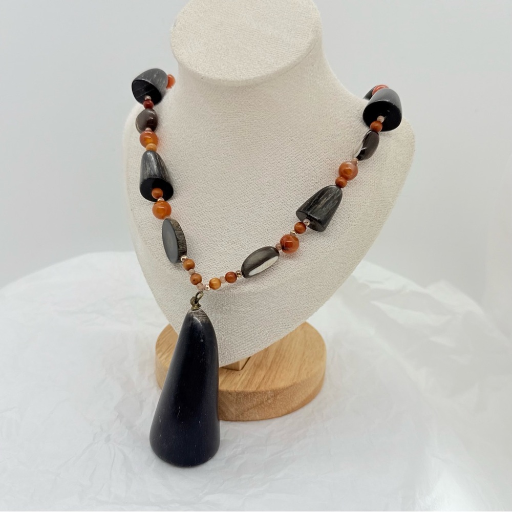 Vintage Boho Tribal Necklace with Horn Pendant